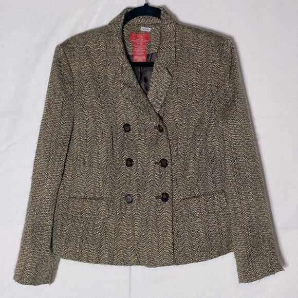 Vintage Oscar De La Renta Petite Oscar Tweed Double Breasted Brown Blazer L - Picture 12 of 12